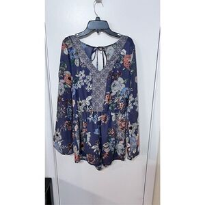 O'Neill Women's Sheer Floral Ruffled Long Sleeve Romper Purple Size S